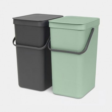 Vgradni koš Sort & Go, 2 x 16L - žadasto zelena/siva