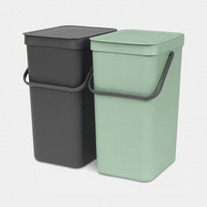 Vgradni koš Sort & Go, 2 x 16L - žadasto zelena/siva